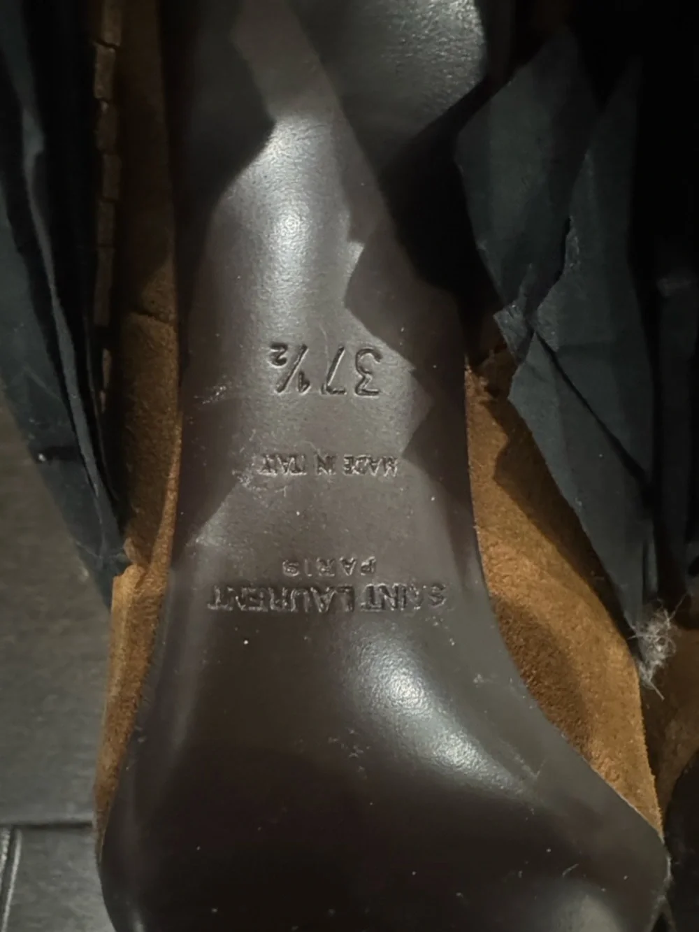 Saint Laurent Tan Suede Fringe Pointed Ankle Boots - Picture 4 of 4